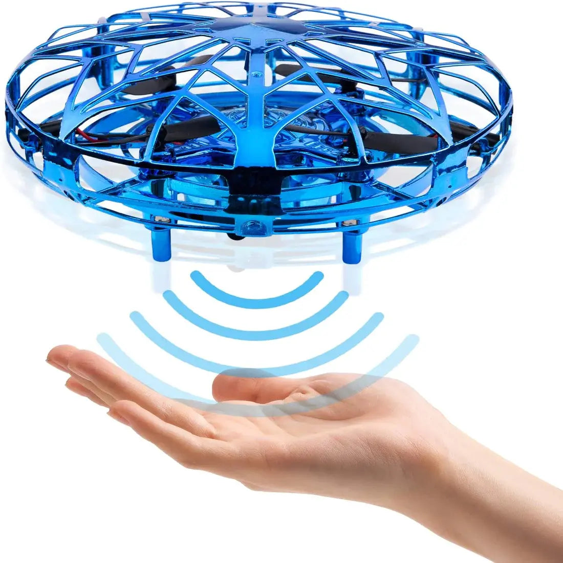 Dron volador manual azul con control por gestos y sensor infrarrojo