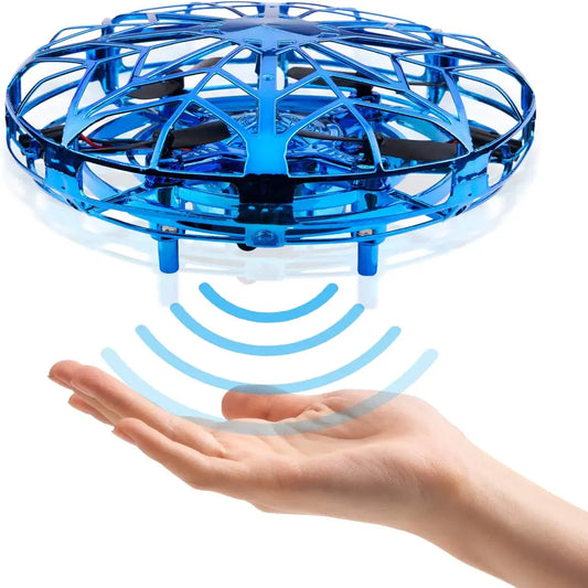 Dron volador manual azul con control por gestos y sensor infrarrojo